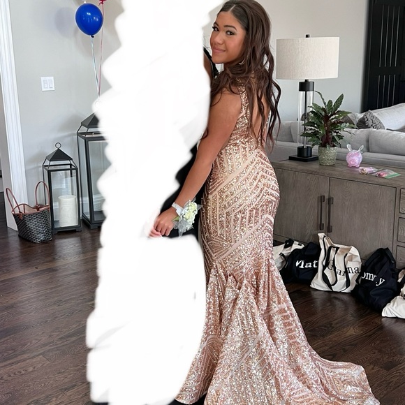 JOVANI ROSE GOLD PROM DRESS - Picture 2 of 3